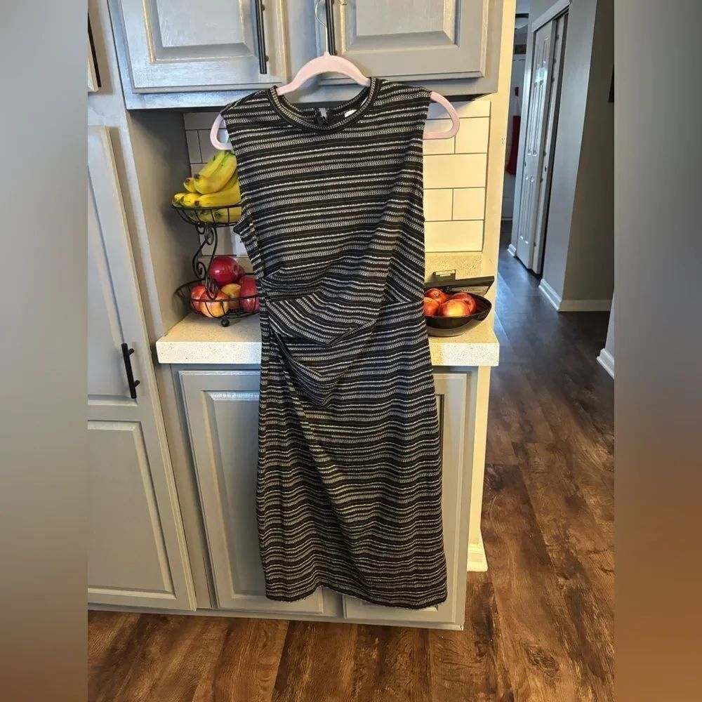 Striped Black and Gray Sleeveless Dress by Loft